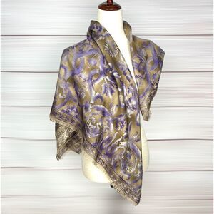 Ellen Tracy Large Square Scarf Lilac Taupe Abstract Print